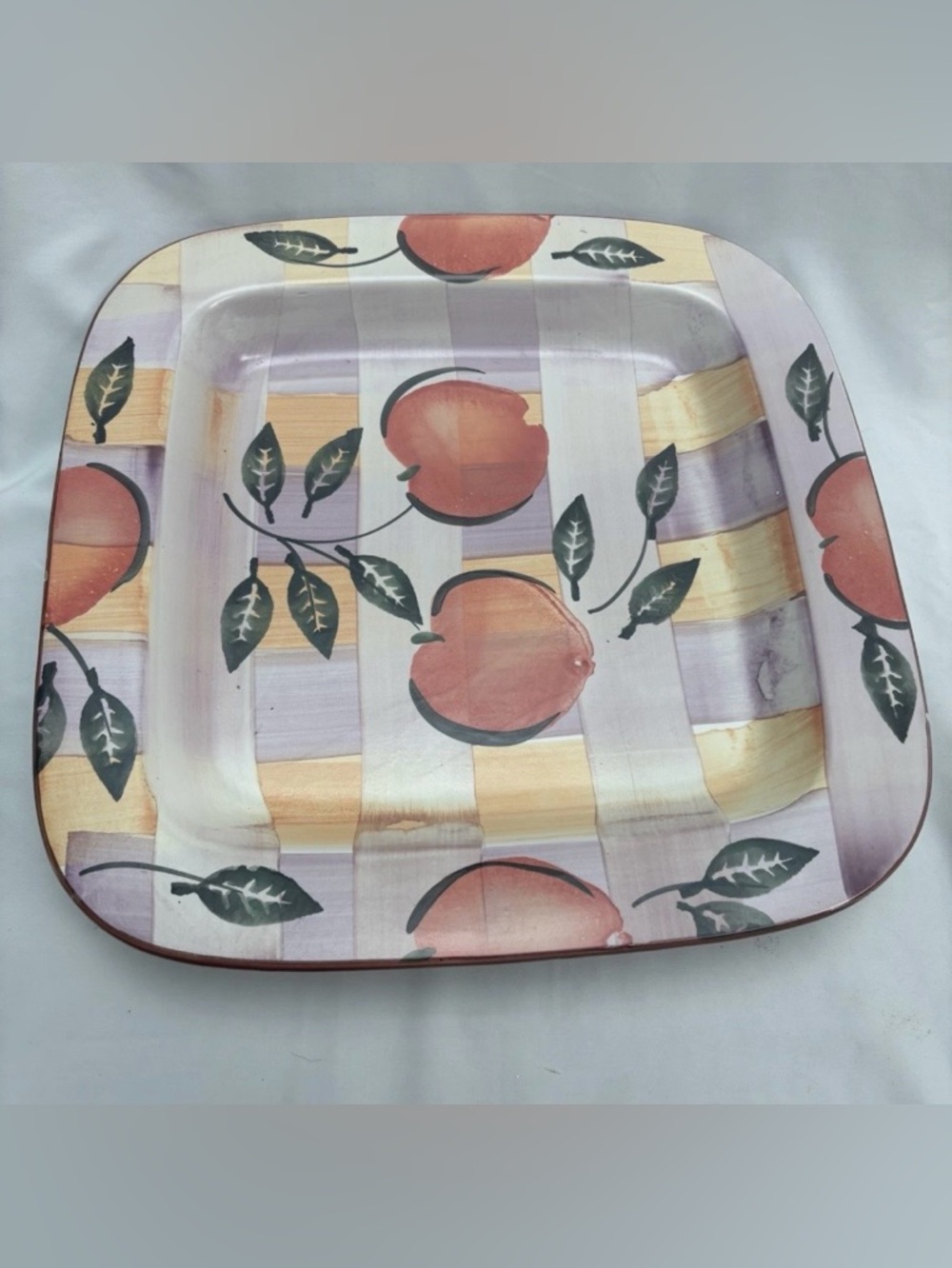 Coop Ceramiche Toscane Hand Painted Fruit Square Stoneware Tray Peaches Italy